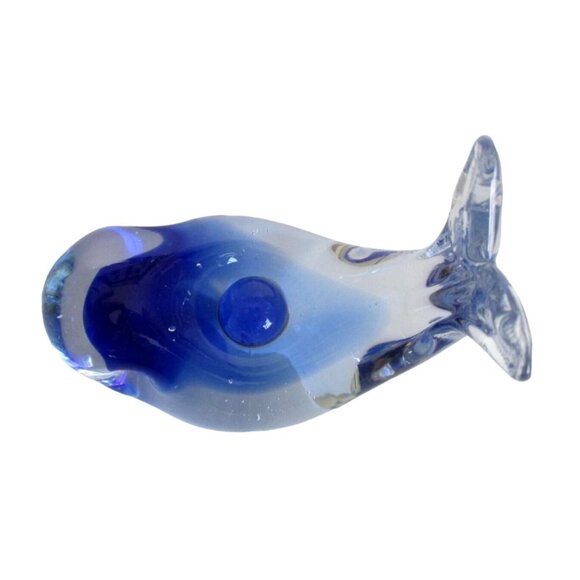 Glass Whale Figurine - Cobalt Blue & Clear Art Glass - Vintage Collectible - Picture 4 of 5